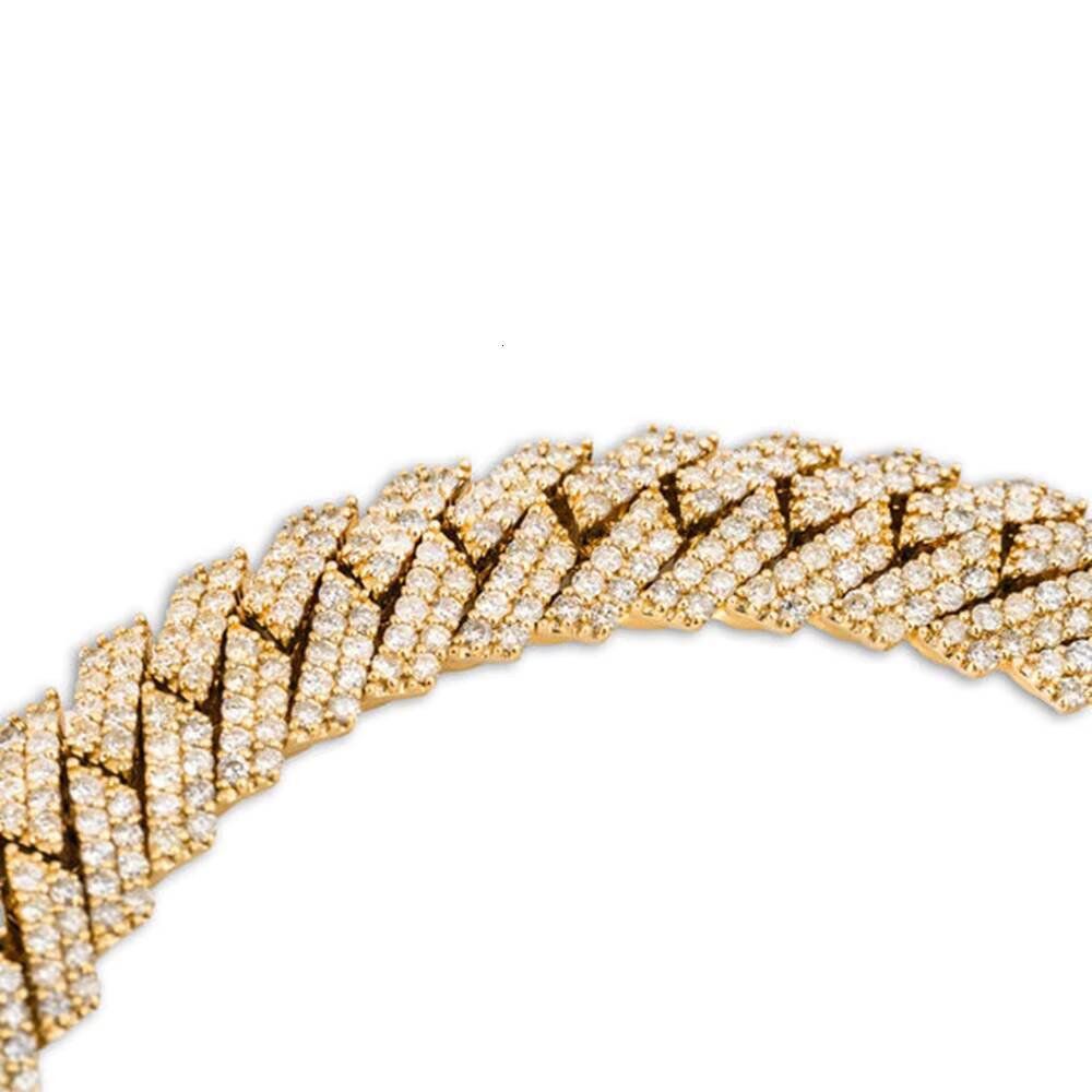 Hip Hop Men Cuban Link Chain With Yellow Gold Plated Moissanite Round Cut Diamond Jewelry