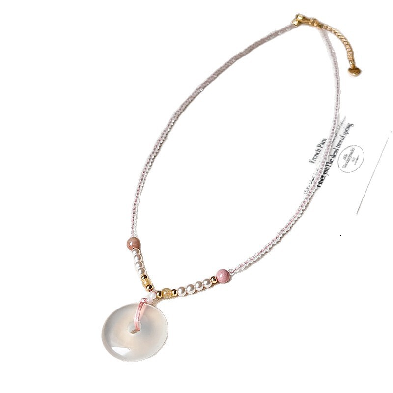 New Chinese Style Chalcedony Peace Buckle Braided Rope Necklace Women Pendant Accessories High-end Light Niche Collarbone Chain Choker Jewelry for Wom