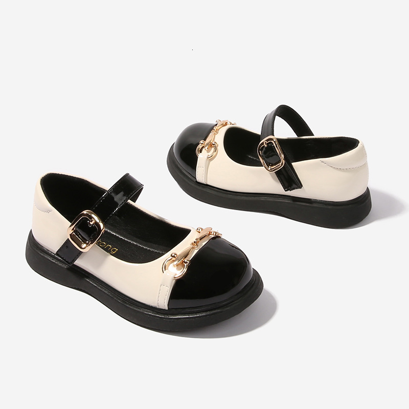 Girls' Leather Little Girls Flat Loafers Fashion Patchwork Color Single Soft Sole Children's Student British Style Shoes ddmyshoesvip