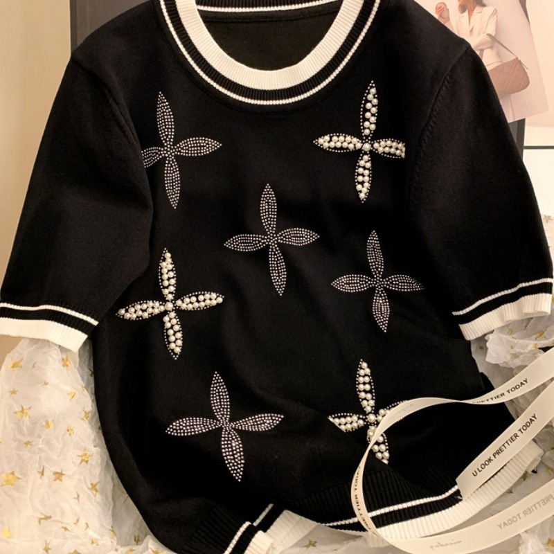 Luxury Women's T Shirts 2025 New Women's Cool Silk Knit Tee - Summer Round Neck Short Sleeve Breathable Top