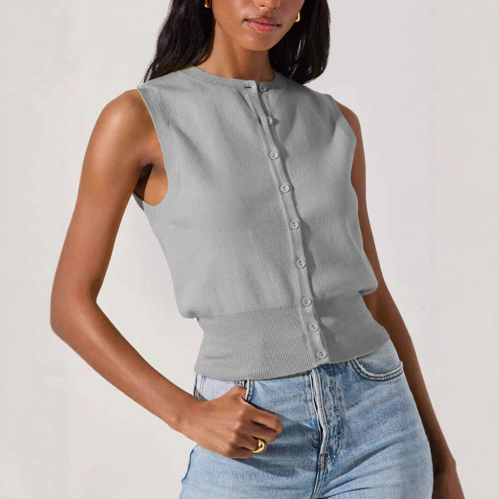 Summer New Knitted Women's Sexy Sleeveless Outerwear Button Vest Tank Top For Women B5