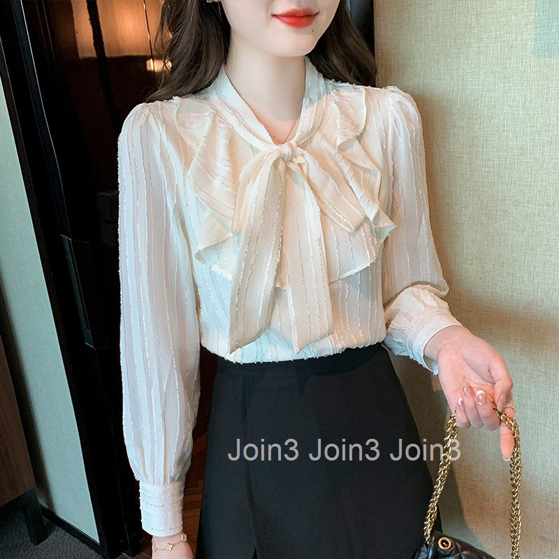 Autumn Winter Plus Size Women Bowknot Chiffon New Design Stylish Fleece Lined Long Sleeve Shirt Top Base Shirt