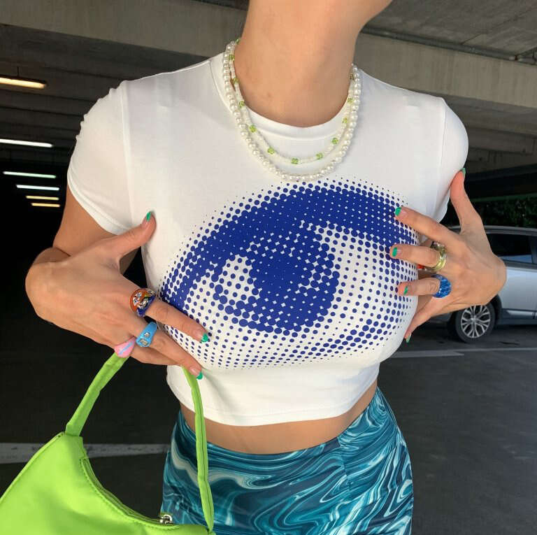 Designer T Shirt European And American Fashion Women's E-Girl Printed Harajuku Short Round Neck Short Sleeve T-Shirt Women's Top