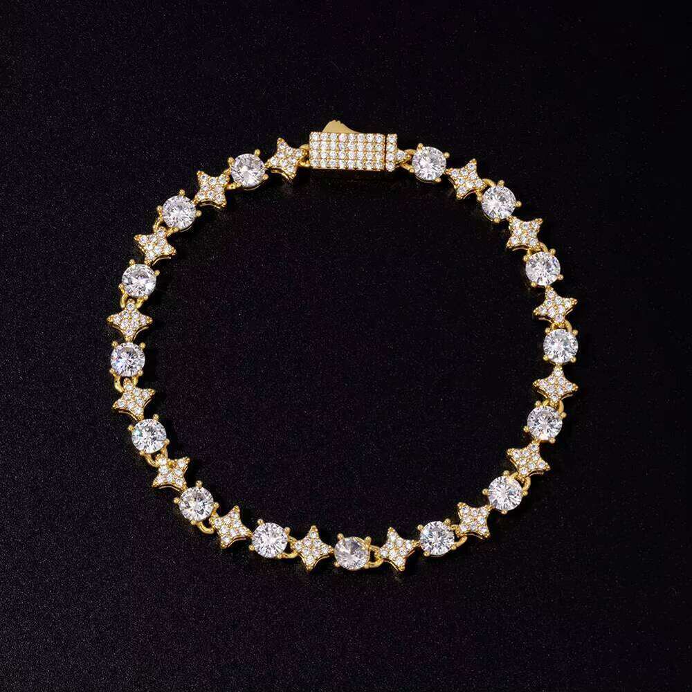 Exquisite 5mm Sier Star Tennis Bracelet Sparkling Moissanite Gems With Secure Spring Clasp Elegant Necklaces