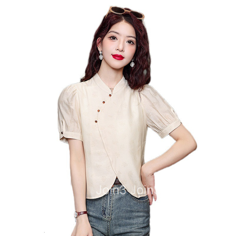 Summer New National Style Design Sense Elegant V-neck Short Sleeve Shirt Womens Blouse T-shirt with Pants
