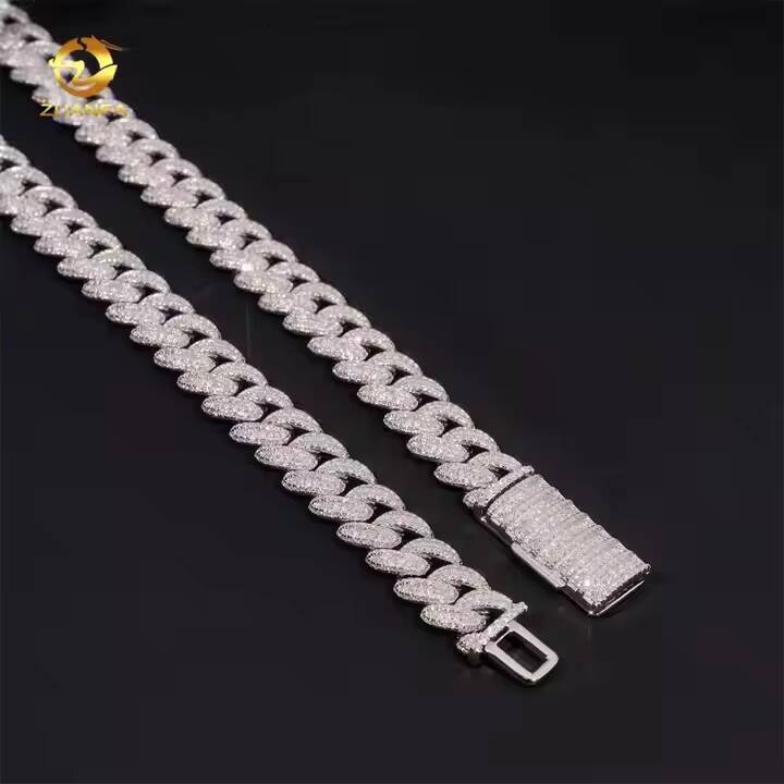 Hip Hop Style 13mm 925 Silver Moissanite Diamond Cuban Chain Iced Out Cuban Link Chain Pass Diamond Tester Moissanite Jewelry