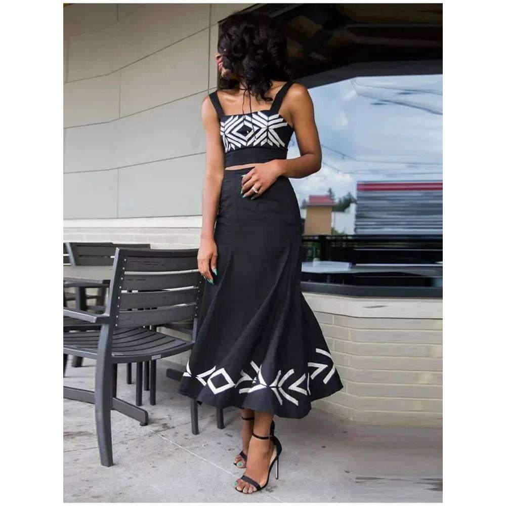 New Causal Two Piece Summer Plaid Fly Sleeve Crop Tops Print Skirt Dress Sets Holiday Elegant Women Outfits