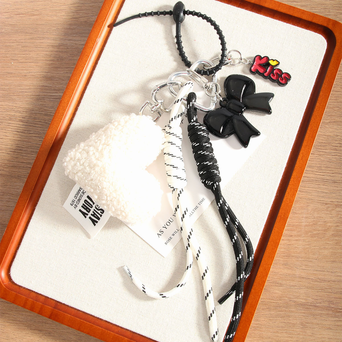 New Trendy Niche Design Fashion Simple Heart Bowknot Bag Pendant Woven Rope Hanging Decoration Keychain