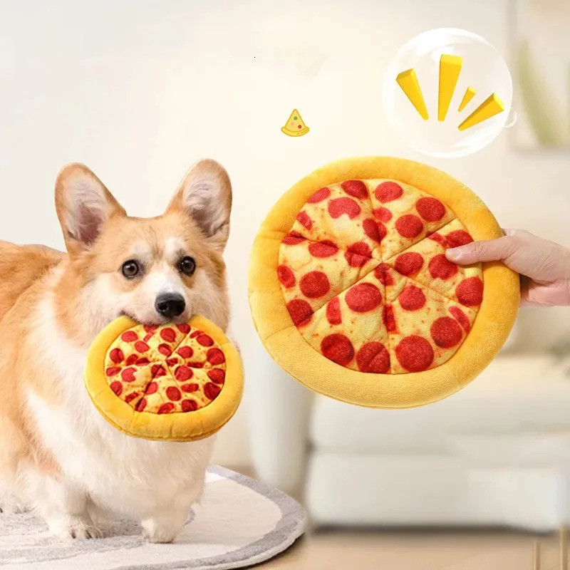 Plush Dog Toy Doughnut Pizza Shape Pet Squeaky Toys for Small Large Dogs Teeth Cleaning Puppy Chew Sound Supplies 250729