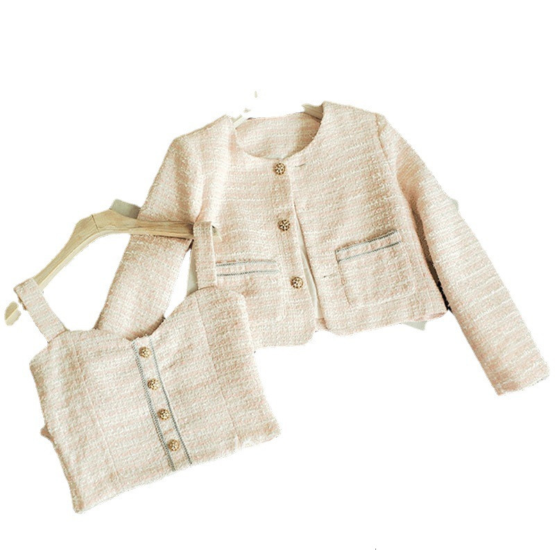 Fashion Autumn New Elegant Tweed Petite Heightening Fragrant Inner Camisole Vest Jacket for Women
