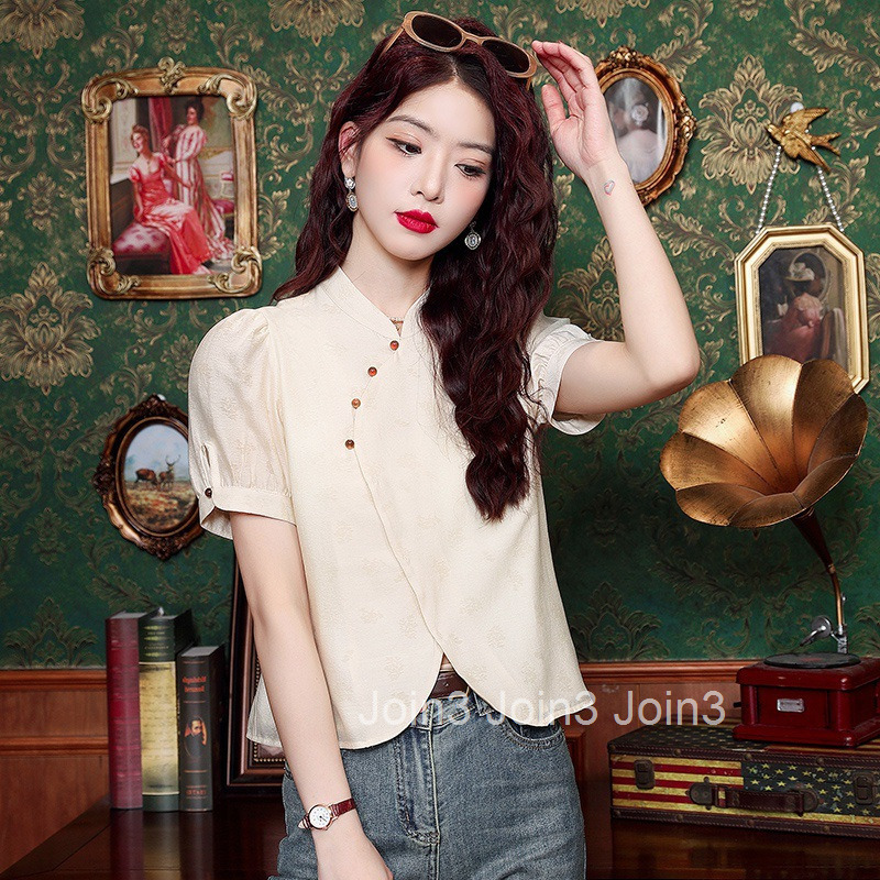 Summer New National Style Design Sense Elegant V-neck Short Sleeve Shirt Womens Blouse T-shirt with Pants