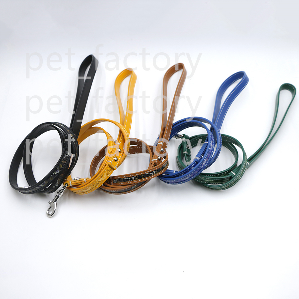 Designer Dog collar dog leash Set Style Durable Adjustable Leather Collar Classic Plaid Pattern for Small Large Customize Pet Collars Dog Chain Comple