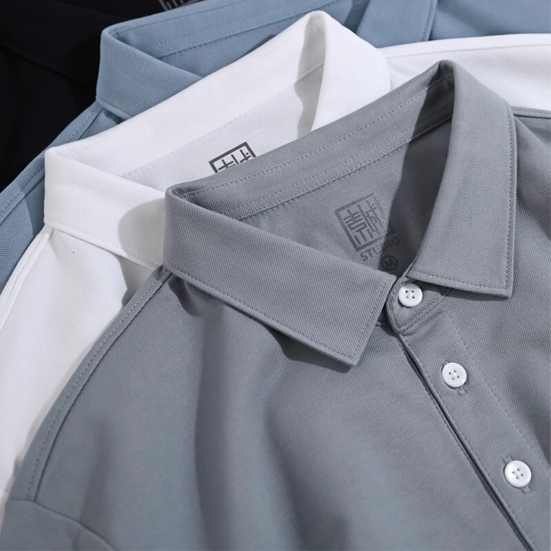 Slim Fit Solid Color Mercerized Pearl Polo Shirt Cool Breathable Turn-Down Collar Short Sleeve Mature Business Commuter Men's Summer