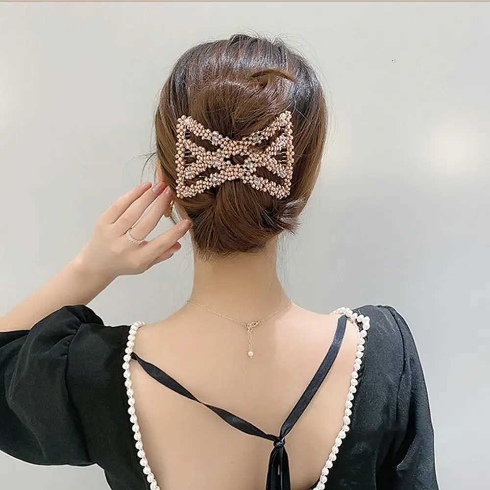 Plastic Pearl Elastic Hair Hairpin New Hair Styling Tool Butterfly Fancy Clip Combs Rhombus Double-Sided Bun Girl Z250729