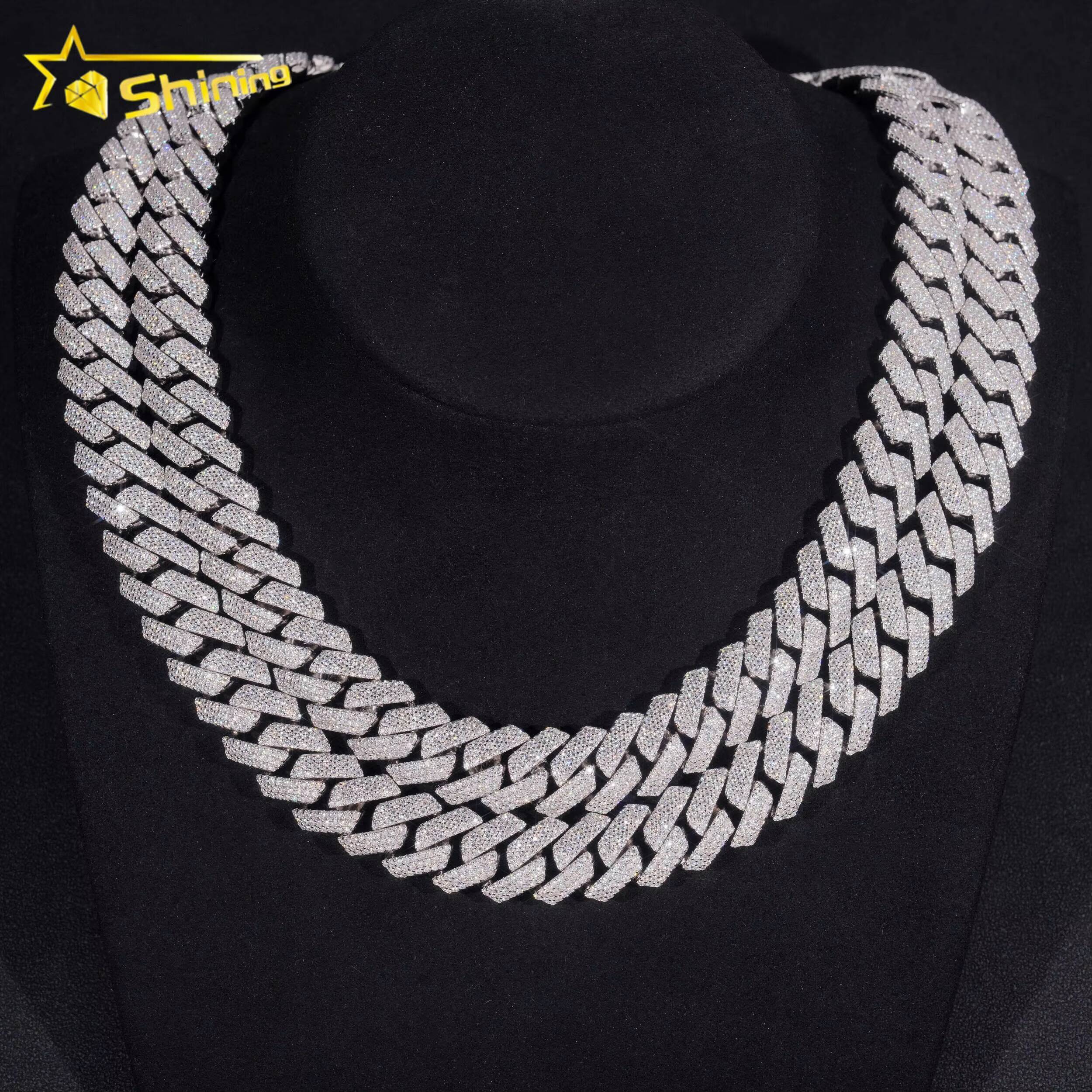 Fine Jewelry 15MM Gold Plated 925 Sterling Silver VVS Moissanite Diamond Hip Hop Jewelry Iced Out Cuban Link Chain Men Necklace