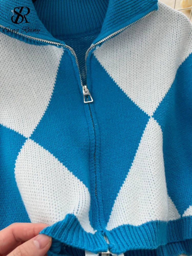 SINGREINY American Fashion Warm Suits Women Lapel Neck Zipper TopsHigh Elastic Skinny Plaid Skirt Streetwear Two Pieces Sets 250729