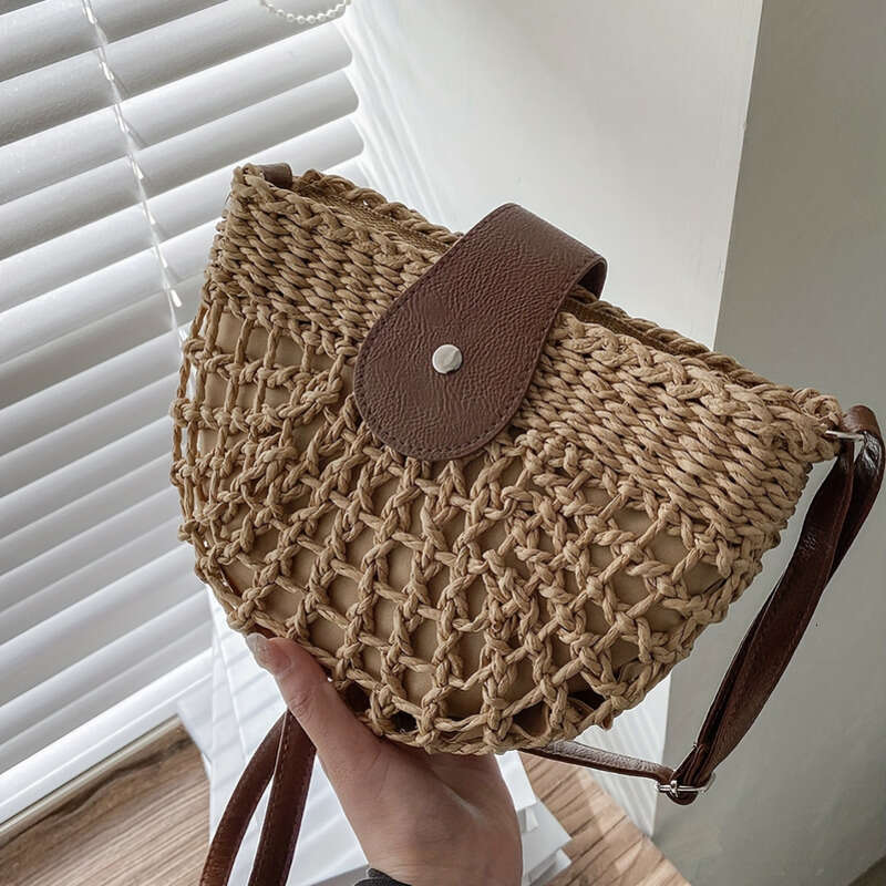 2025 Fashion woven shoulder bag designer beach Bags grass woven women's embroidered thread fashion cross bag, female niche design shoulder bag