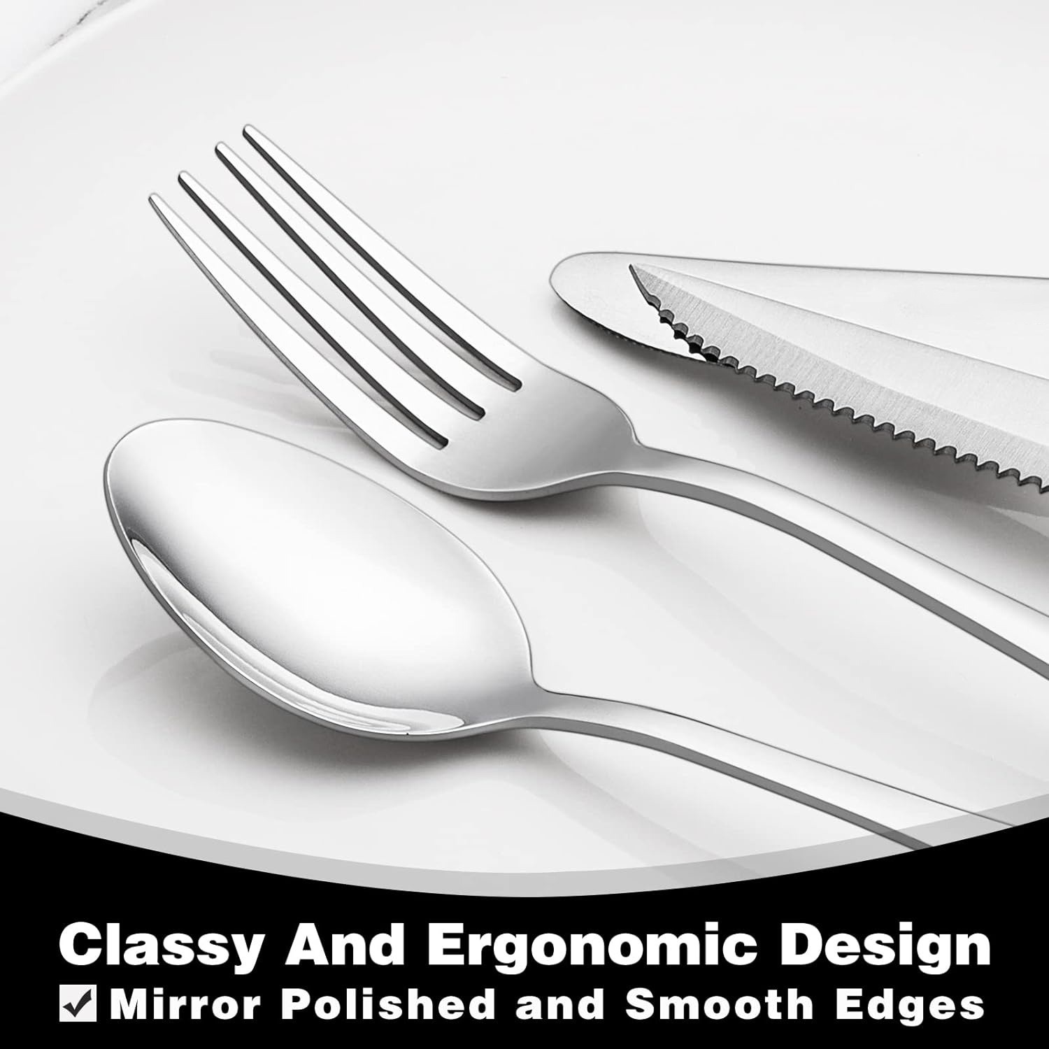24-Piece Stainless Steel Flatware Set for 4 Includes 8 Steak Knives Mirror Polished Silverware Cutlery Set Dishwasher Safe Rust-Resistant