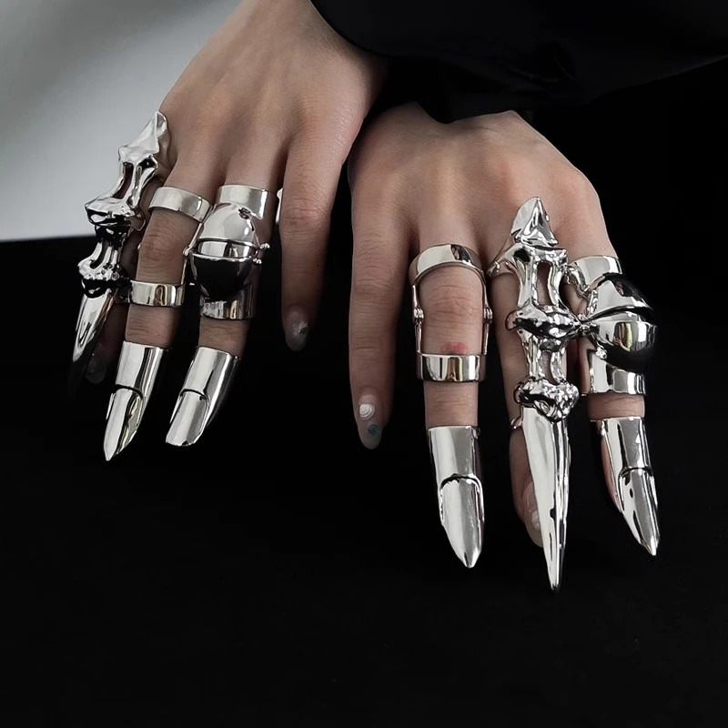 Punk Metal exoskeleton index finger joint Bone Ring Gothic Rock Machinery Fingertip Ring Long Finger Rings Cosplay Jewelry Gift 250729
