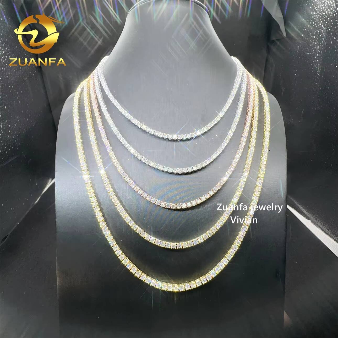 4mm Luxury Fashion 925 Sterling Silver Full Size Tennis Bracelet Necklace VVS Moissanite Diamond Tennis Chain