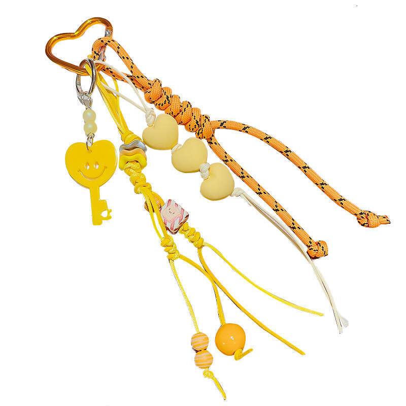 2025 Miu Series Cute Woven Lace Warm Orange Keychain Car Bag Pendant Girly Heart Ins Style Decorative Small Accessories