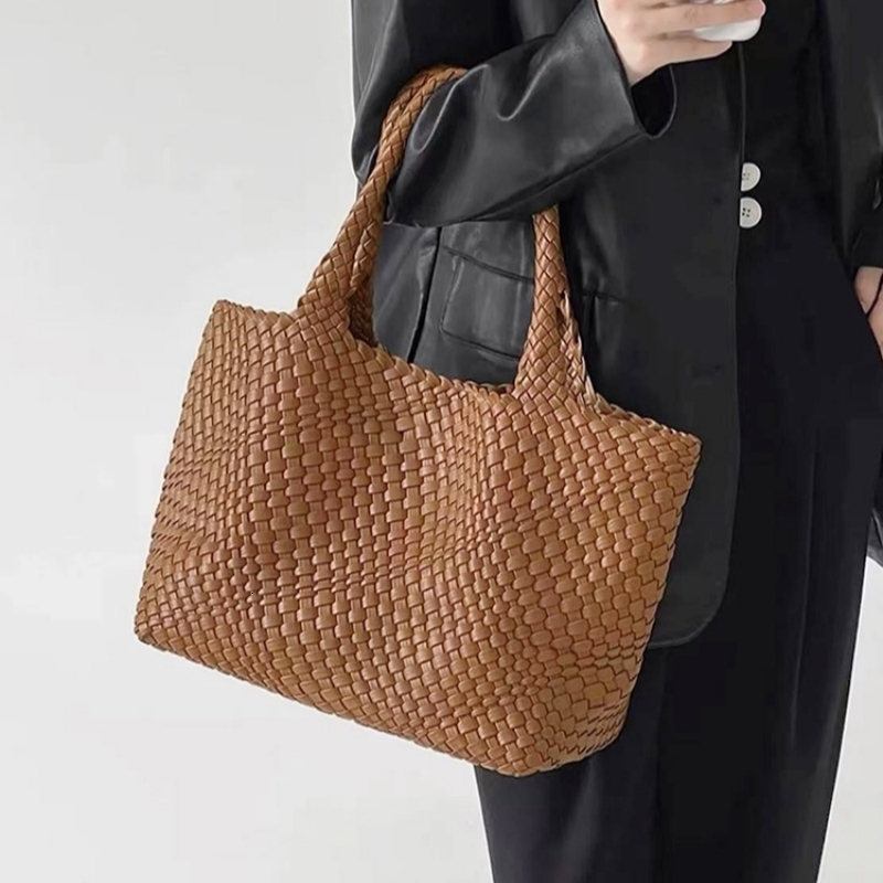 DHAL Niche Style Woven Large Capacity Shoulder Underarm Tote Mother Commuter Bag Trendy