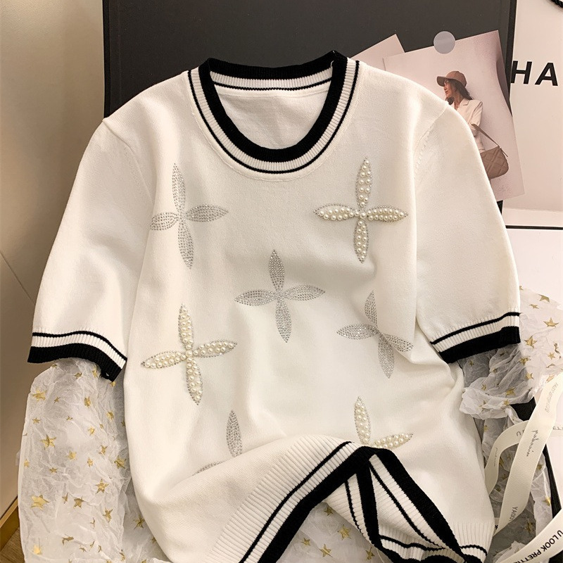 Luxury Women's T Shirts 2025 New Women's Cool Silk Knit Tee - Summer Round Neck Short Sleeve Breathable Top