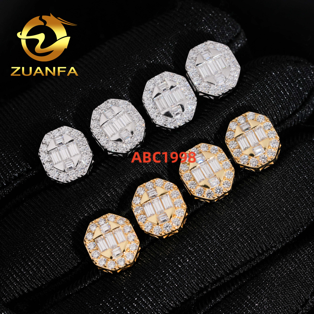 Fashion Mens Moissanite Earrings 925 Silver Stud Earrings Iced Out Hip Hop Earrings Moissanite Screw Back