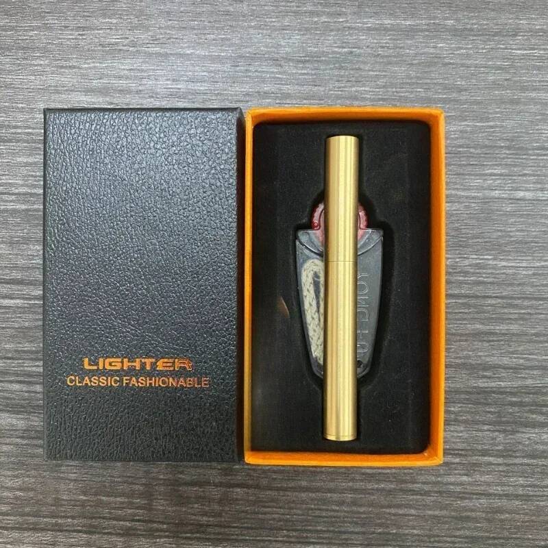 Golden Brass Nunchuck Panlong Stick Creative Grinding Wheel Kerosene Men's Play Pressure Reducing Lighter With Box W260202