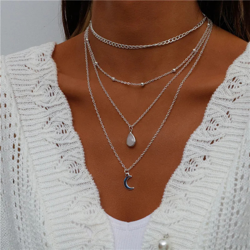 Vintage Multi Layered Portrait Coin Moon Hamsa Hand Chain Necklaces for Women Boho Elephant Hearts Pendants Necklaces Jewelry 250729
