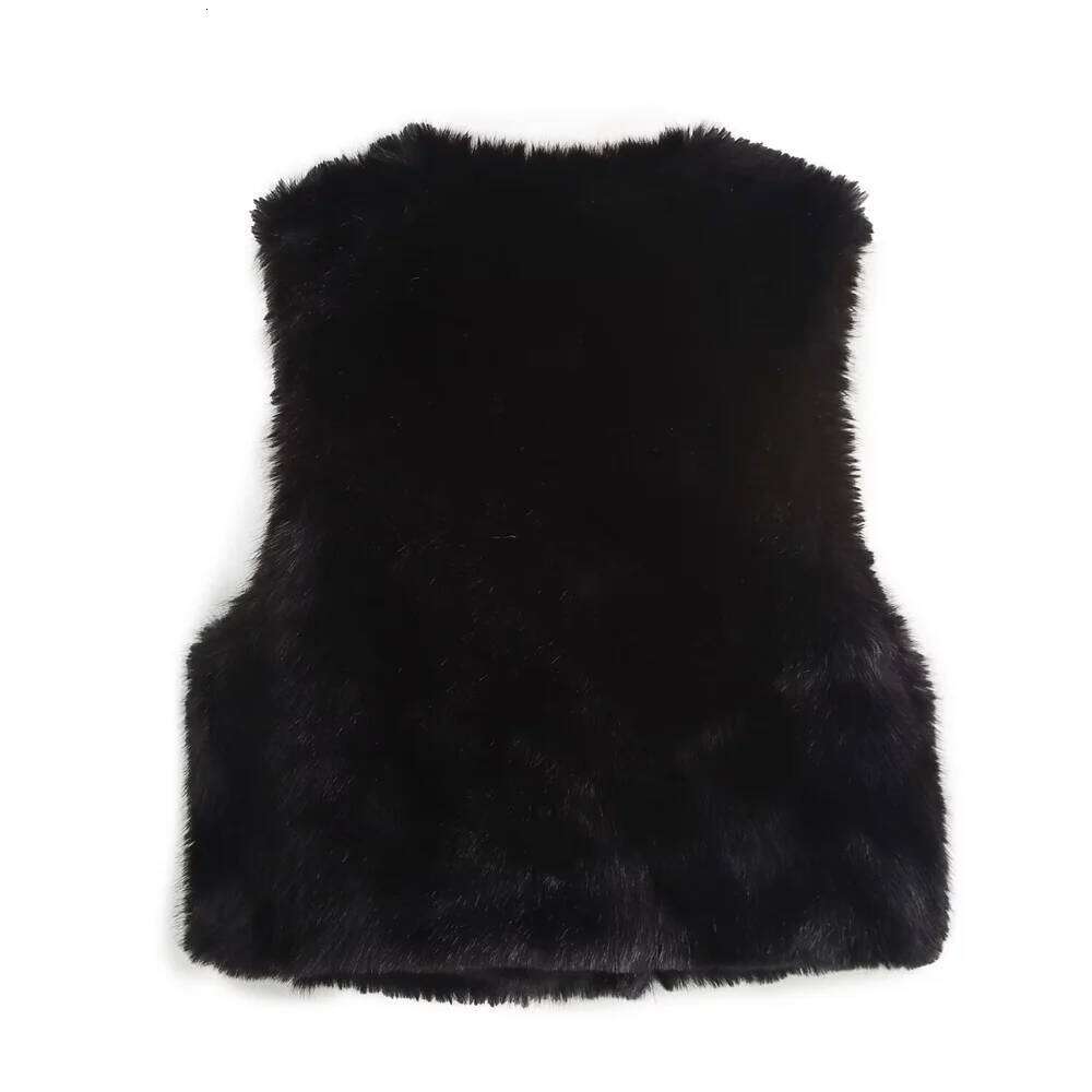 Pb&Za2024 Autumn New Women's Clothing Temperament Commuting Loose Round Neck Artificial Fur Effect Sleeveless Vest