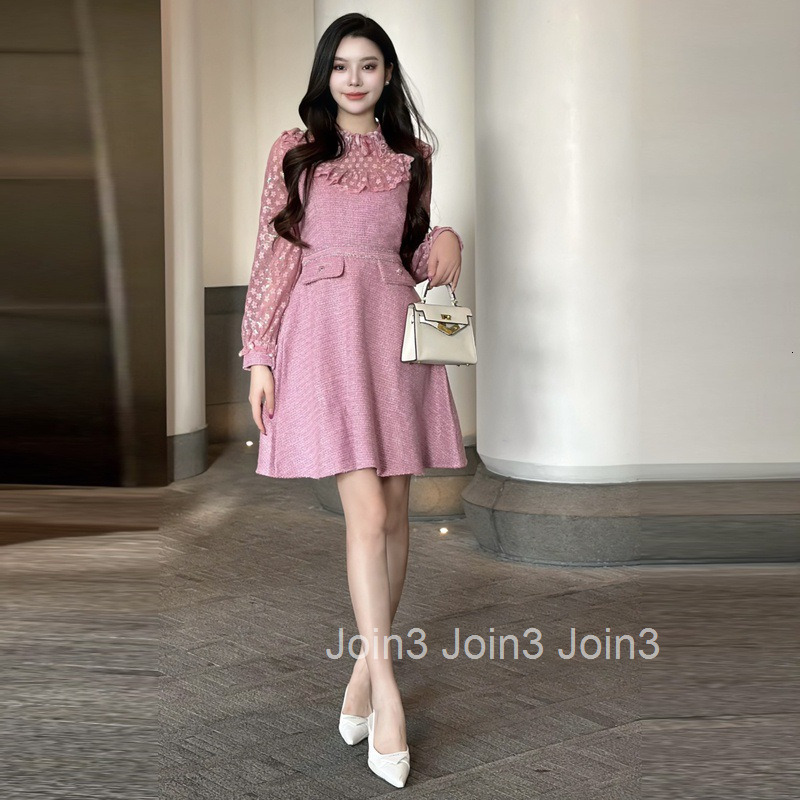 Plus Size Women Winter Spring New Luxury Heavy Beading Sweet Mid-Length Waist-Slimming Long Sleeve Base Dress