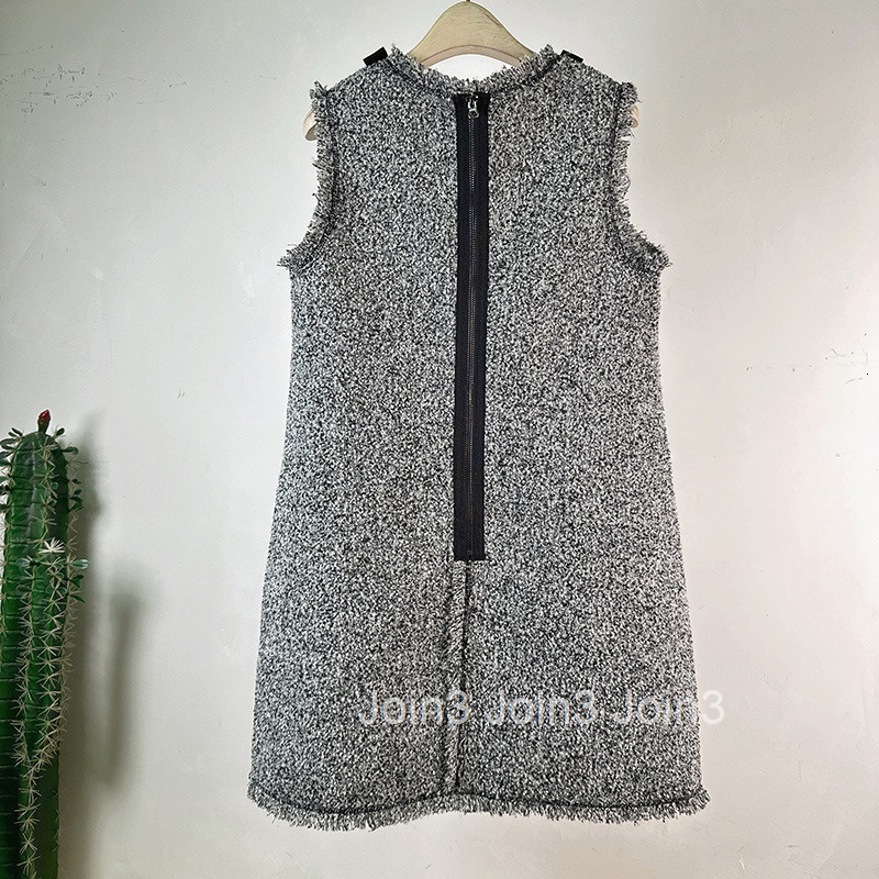 Winter Spring Summer New French Style Tweed Loose Simple Base Tank Dress Sleeveless Dress Short Dress