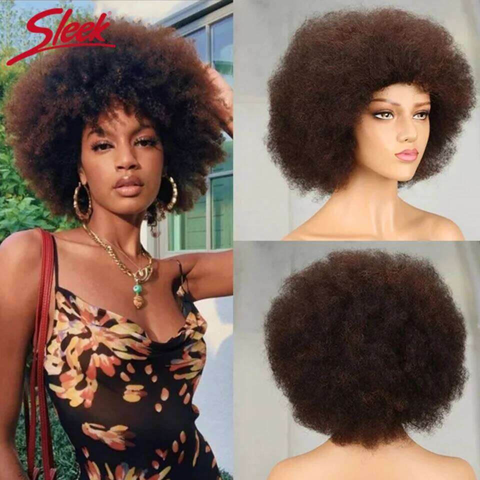 Brazilian Afro Kinky Curly Bob P4/30# 200% Density Remy Human Hair Brown Color P2/33# F1B/99J Wigs With Bang For BlacK