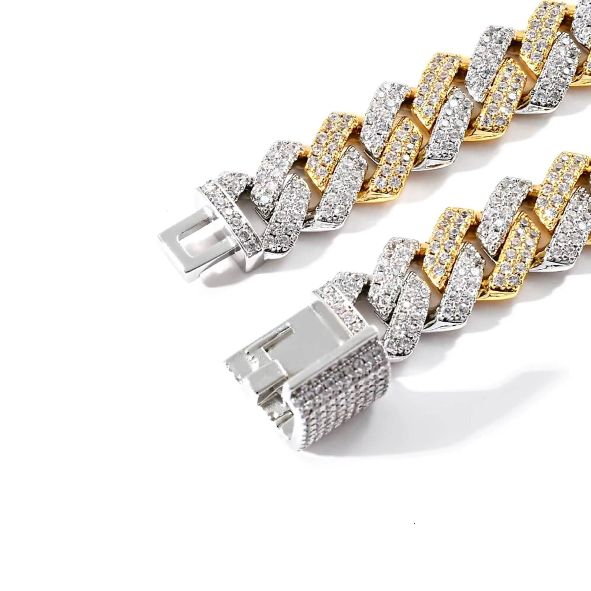 Two tone diamond chain crafted in 925 sterling silver with high quality moissanite diamonds vvs clarity cuban chain collection