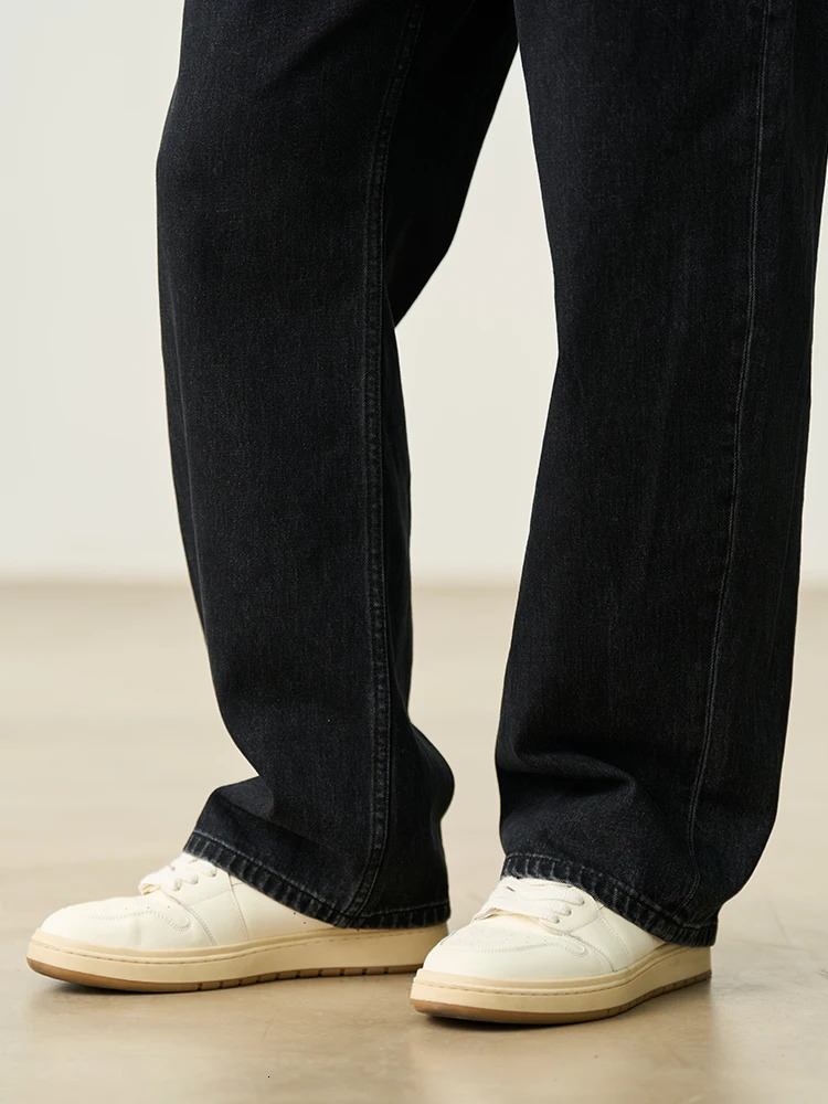 Spring Summer 115oz Cotton Fabric Baggy Style Vintage Snow Washed Jeans Men Black Denim Pants 250704