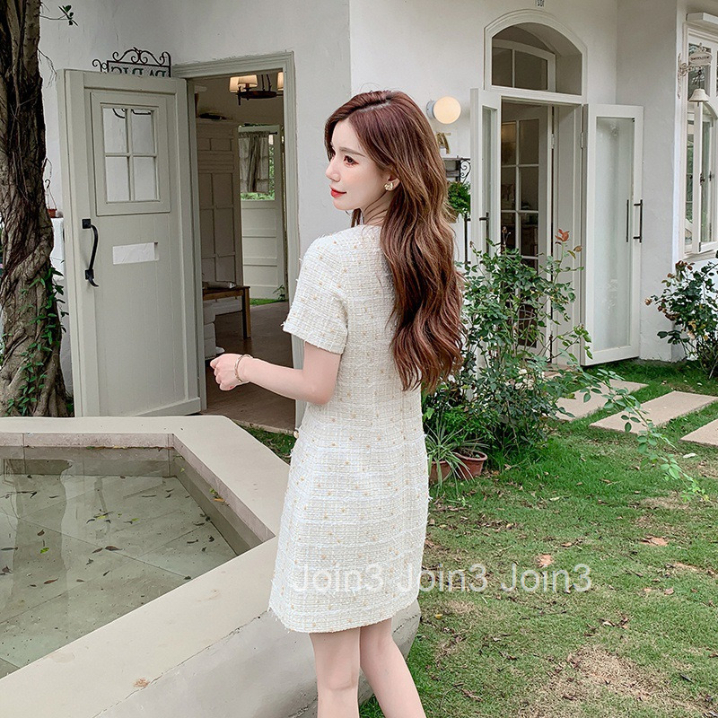 Summer New Socialite Style Slim Fit Pullover Round Neck Short Sleeve Dress A-line Midi Dress