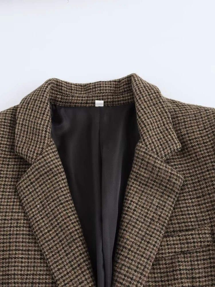 Autumn and Winter Arrivals Womens Fashionable Versatile Series Wool Blended Plaid Suit Jacket 250729