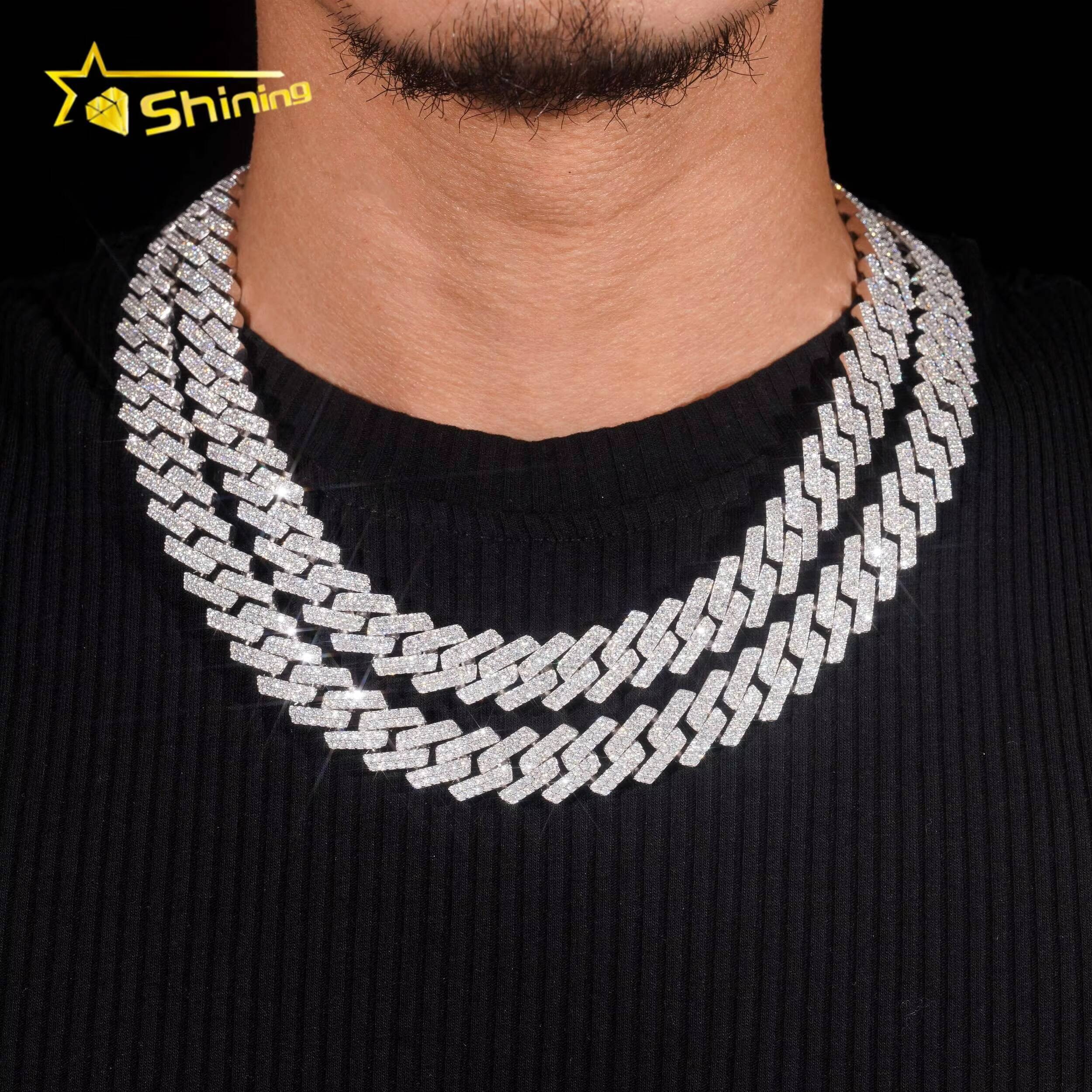 Hip Hop Jewelry High Quality Mens 15mm 925 Sterling Silver Iced Out VVS Moissanite Cuban Link Chain
