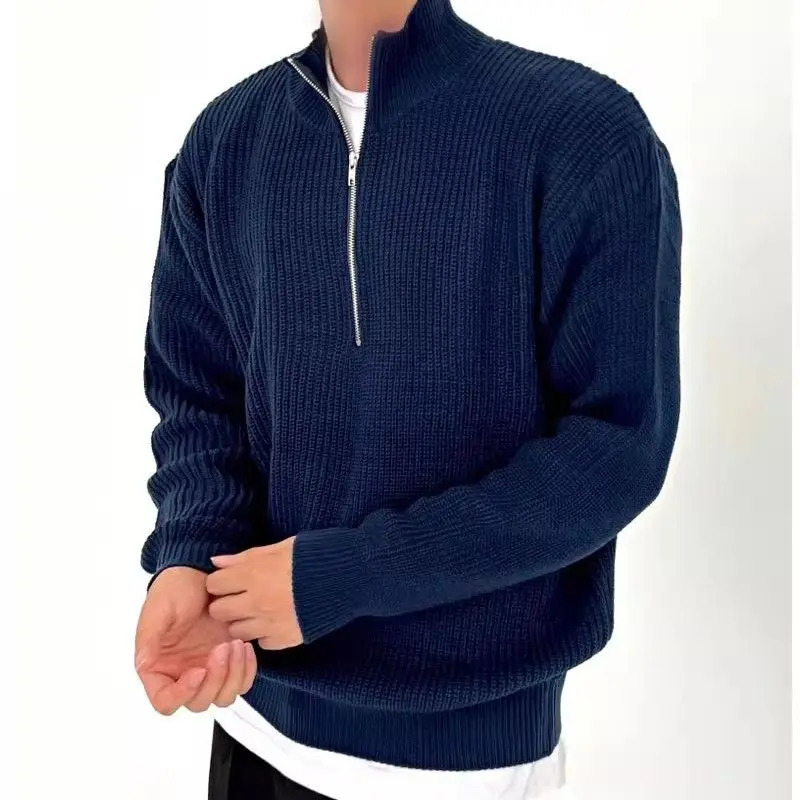 American Fashion n Korean Style Stand Collar Half Zipper Sweater Mens Temperament Versatile Knitted Sweater 250729