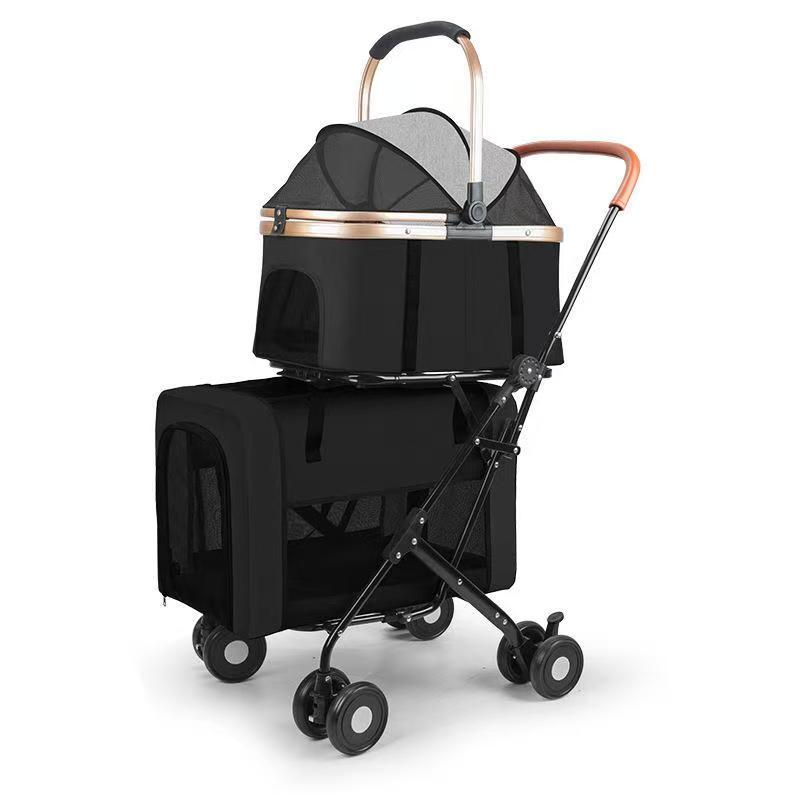 Dog and Cat Double Pet Cart: The dog cart is a foldable travel cart with detachable straps, seat belts, and 4 lockable wheels, suitable for small and 