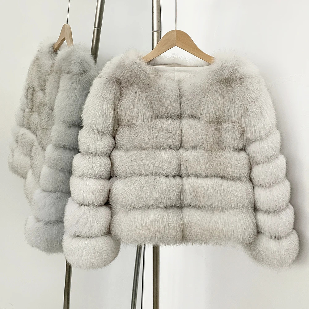 0FBUY Wholesale Natural Raccoon Fox Fur Coat Fluffy Fur Clothing Outerwear Streetwear High Quality Winter Jacket Women 250723