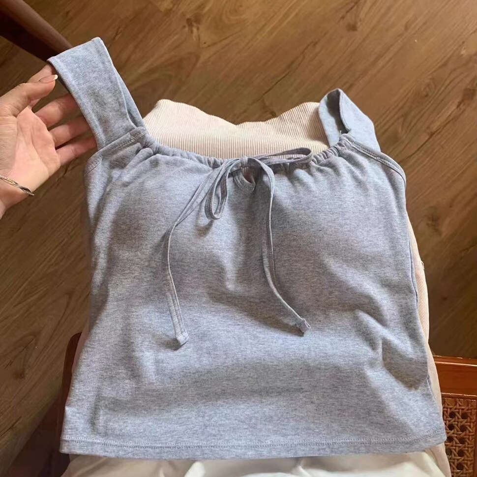 Designer T Shirt New Style Padded Square Neck Vest With Straps Slim Fit Summer Outerwear Versatile Girl Bow Wide Shoulder Strap