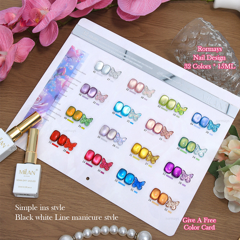 Rormays Cat's Eye Sequins gel Polishing 32PCS Semi permanent Varnish Soaking Shiny UV Whitening Nail Gel Primer Cat's Eye Salon Wholesale Fa