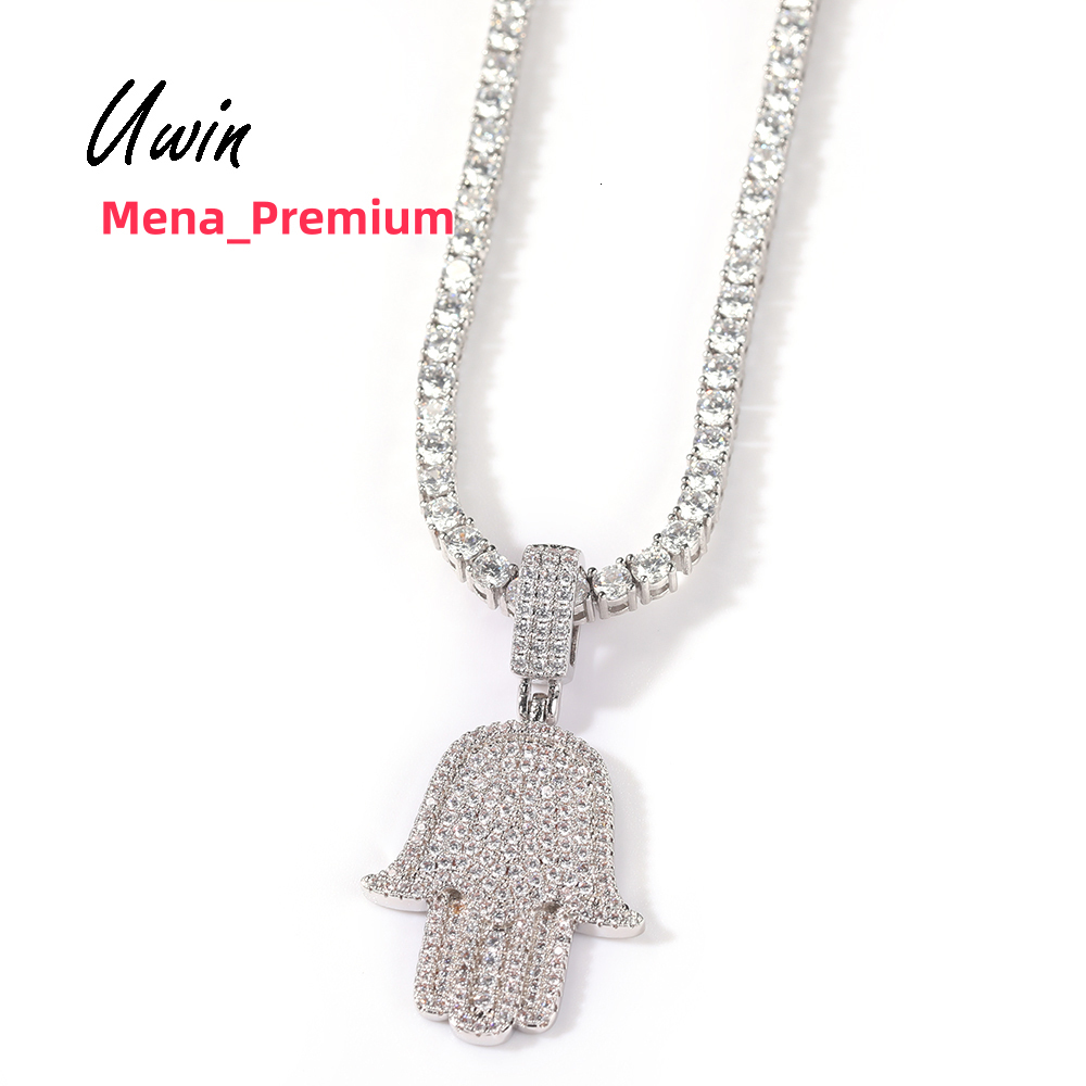 Wholesale Hip Hop Iced Out CZ Hamsa Hand Pendant Necklace Jewelries
