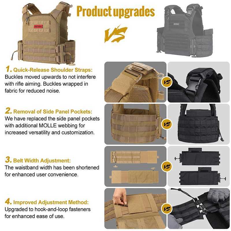 ONETIGRIS FYR Tactical Vest Quick Release Vest Adult Adjustable MOLLE Vest with 32-45 inch Removable Cummerbund-Brown Z250728