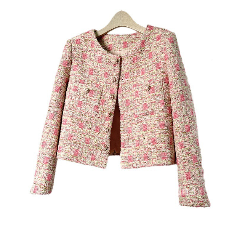 Autumn Winter New Fashionable Elegant Slimming Top Women Round Neck Single Breasted French Style Short Coat Women