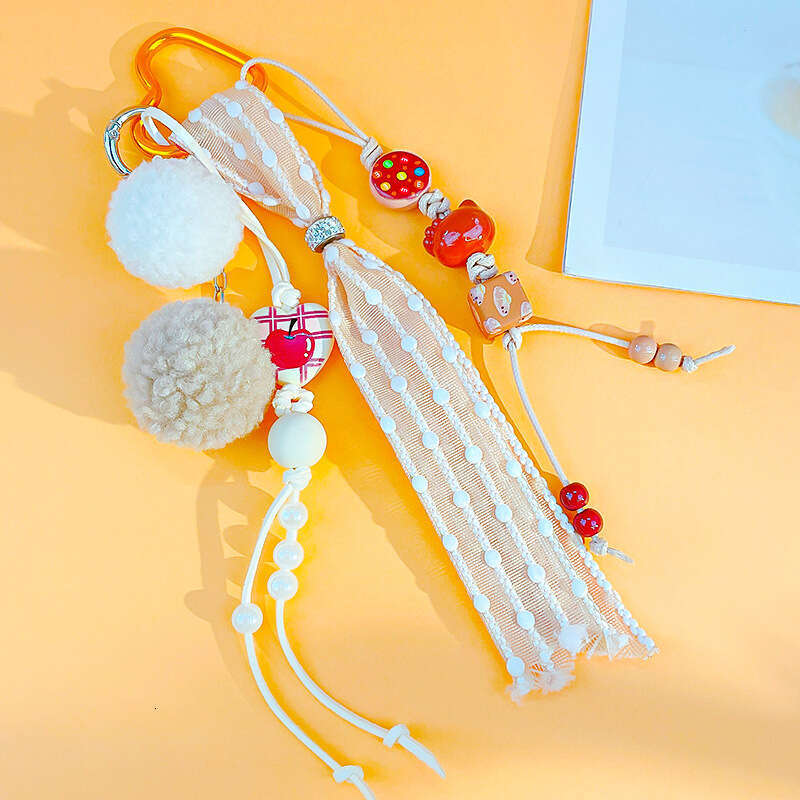 2025 Miu Series Cute Woven Lace Warm Orange Keychain Car Bag Pendant Girly Heart Ins Style Decorative Small Accessories