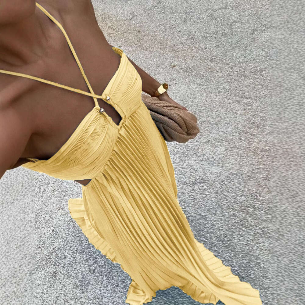 2025 Summer New European and American Cross-Border Trade Solid Color Strapless Pleated Sleeveless Camisole Dress In Stock