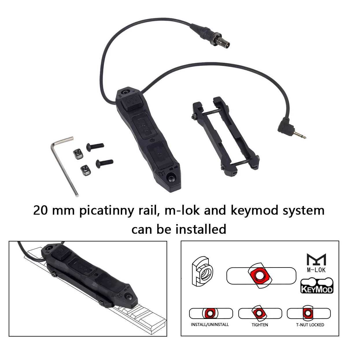 Mlok Keymod 20mm DBAL A2 PEQ 15 NGAL MAWL M300 M600 Flashlight Weapon Gun Light Boost Remote Dual Function Switch 2.5mm/SF Plug XJ250728